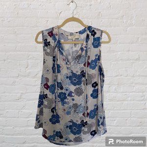 Ann Taylor Loft Blue and Purple Sleeveless Boho Top Sz L